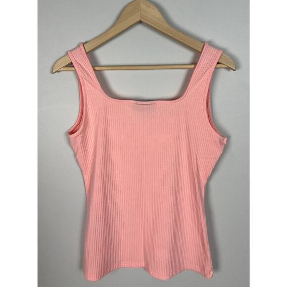 INC International Concepts Ribbed Pink Tank Top Size Large Square Neck Women’s - Picture 2 of 3